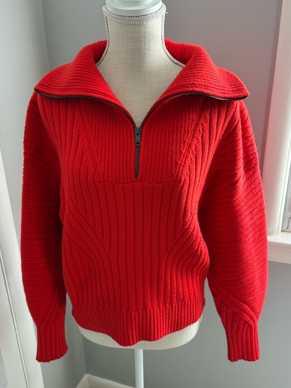Banana Republic Red Ribbed Half-Zip Sweater